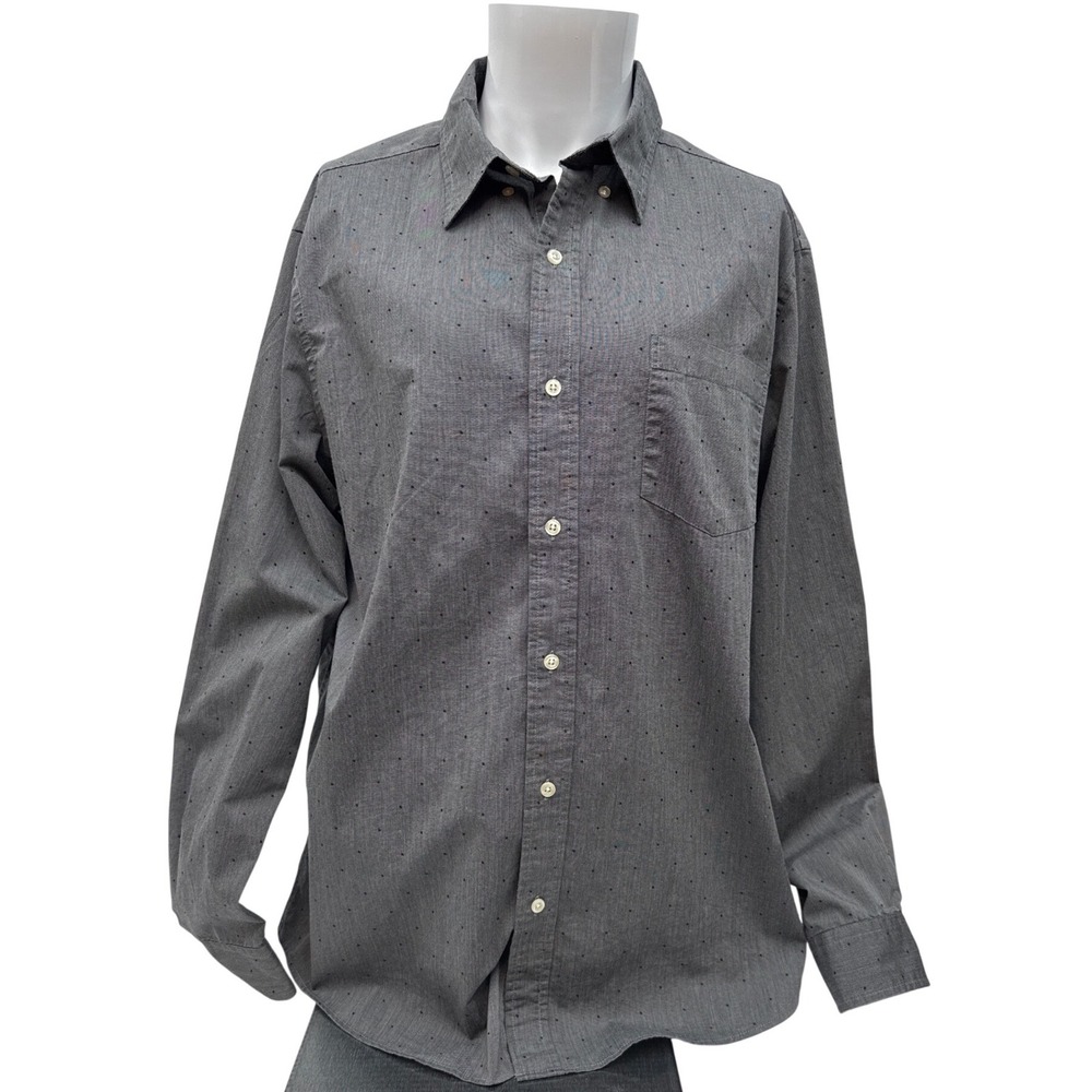 Chaps Button Down Shirt XL Gray Geometric Stretch Easy Care
